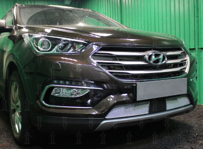 Hyundai Santa Fe (15–) Защита радиатора Premium, хром (с датчиком ACC)